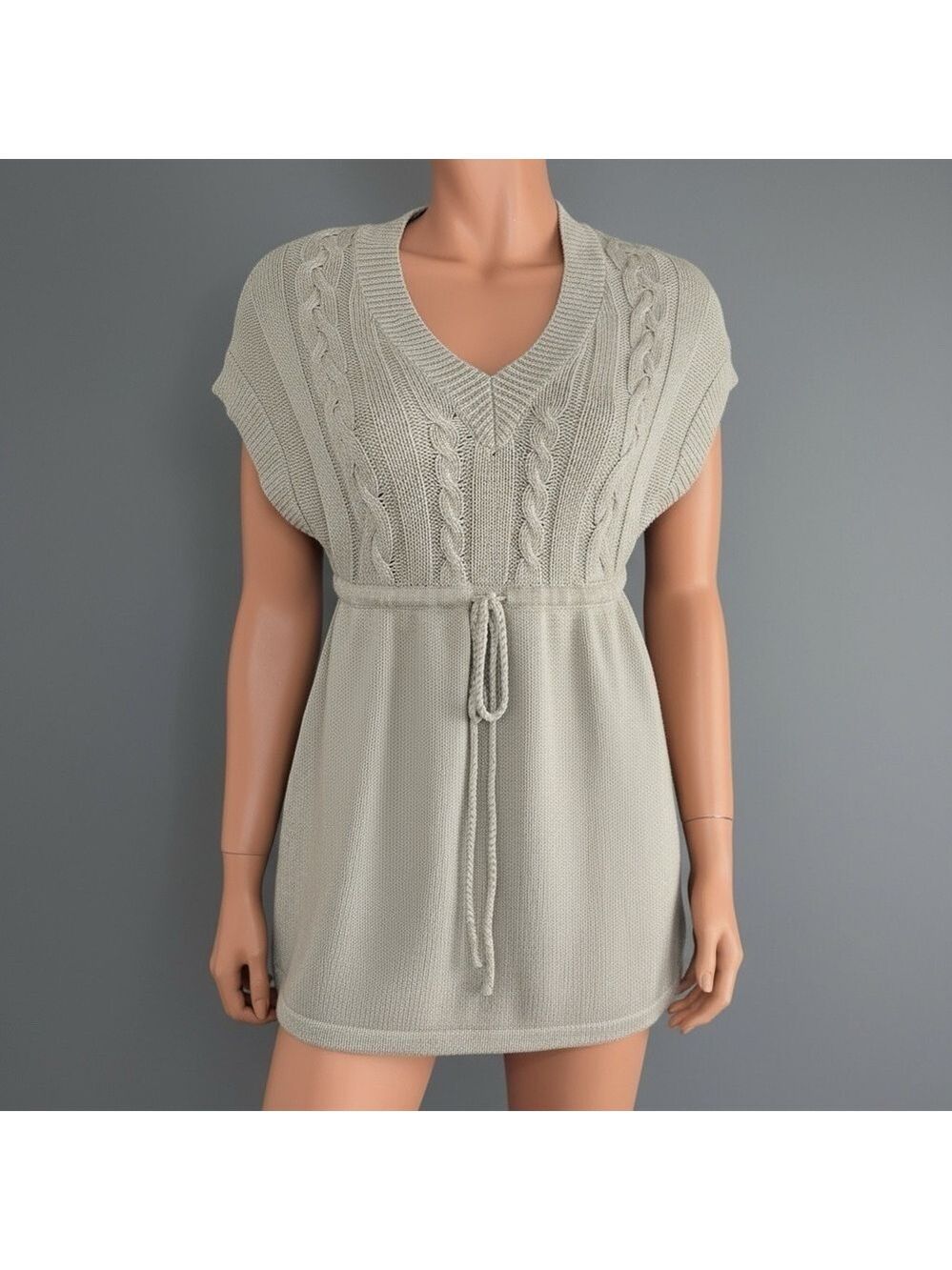 Mossimo Babydoll Cable Knit Sweater Dress Tunic L Earthy Neutral Soft  Academia